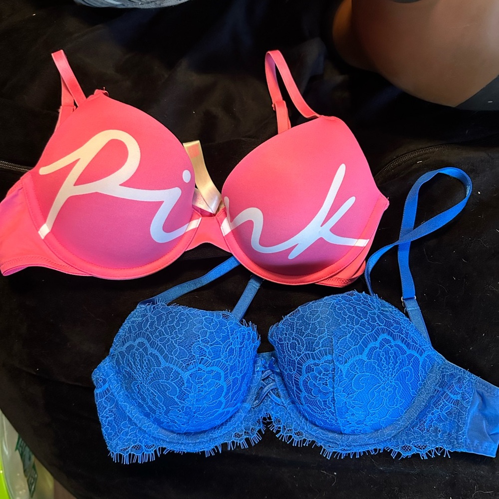 Victoria's Secret Pink and Blue Lace Bra Set
